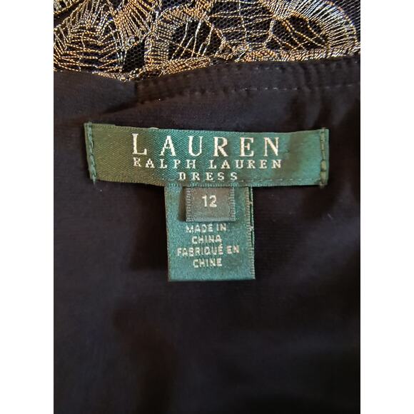 Lauren Ralph Lauren Cocktail Dress Women's Size 12 Black Silver Metallic Lace - Picture 2 of 16